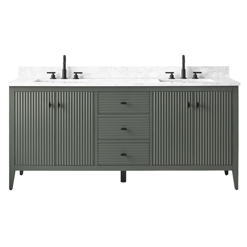 Meuble-lavabo Vanity Art 72 à double vasque avec plateau en marbre reconstitué