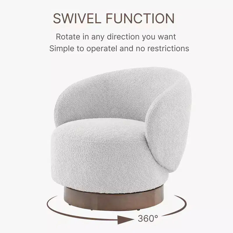 Fauteuil tonneau pivotant rembourré d’appoint Spruce&Spring avec base en bois