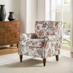 Araceli Traditional Wooden Upholstered Floral Armchair with Wingback and Nailhead Trim| ART OF LIVING DESIGNS