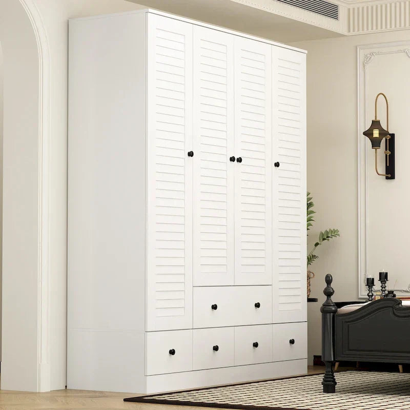 Wardrobe Armoire Closet 59W Large Freestanding Wardrobe Cabinet White
