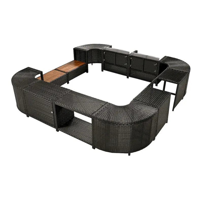 Ensemble de canapé d’angle d’extérieur en rotin, cadre quadrilatéral pour spa