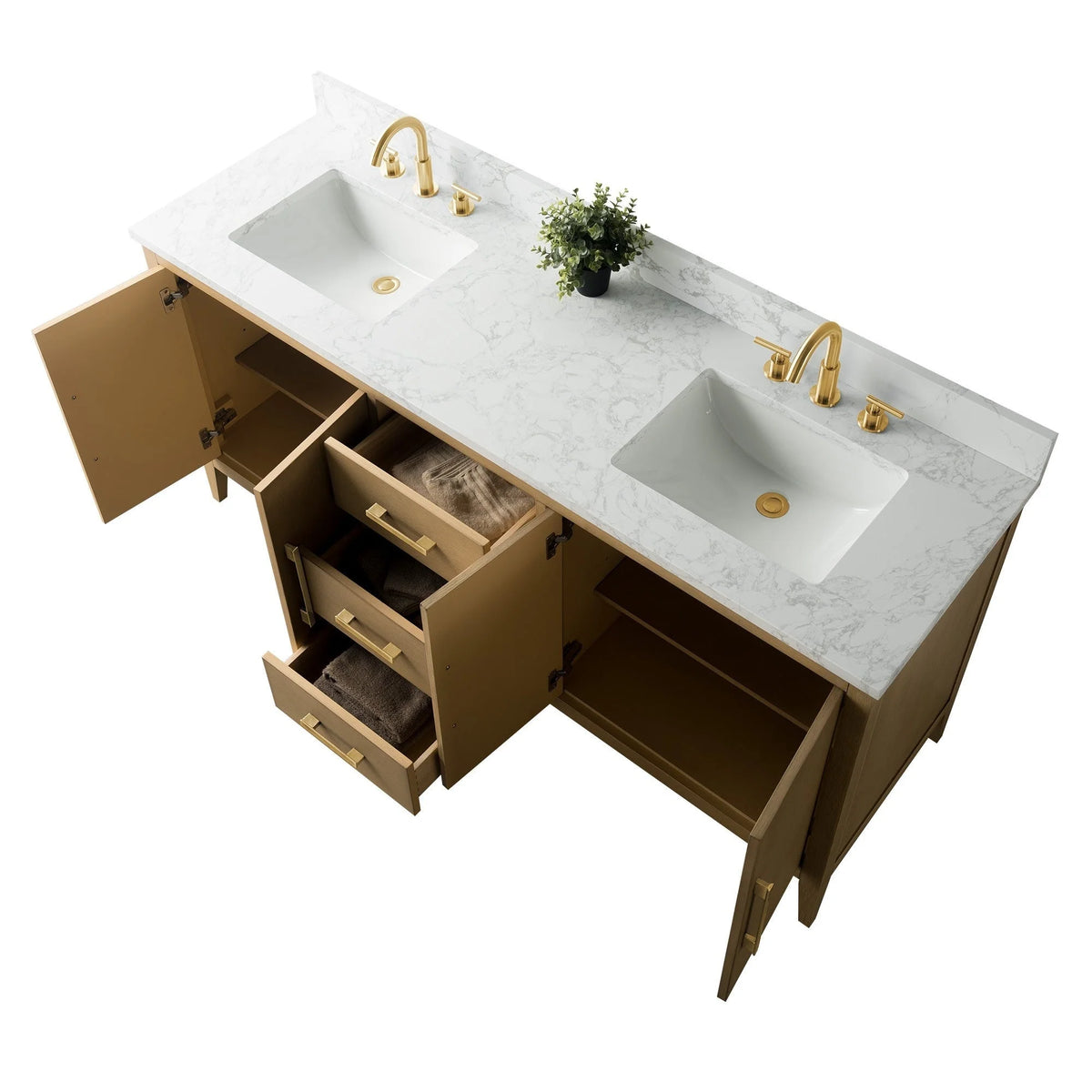 Meuble-lavabo Vanity Art 72 à double vasque avec plateau en marbre reconstitué