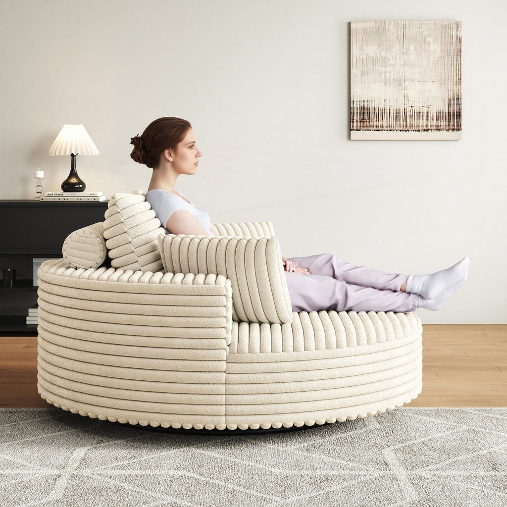 Fauteuil pivotant individuel en mousse et chenille côtelée