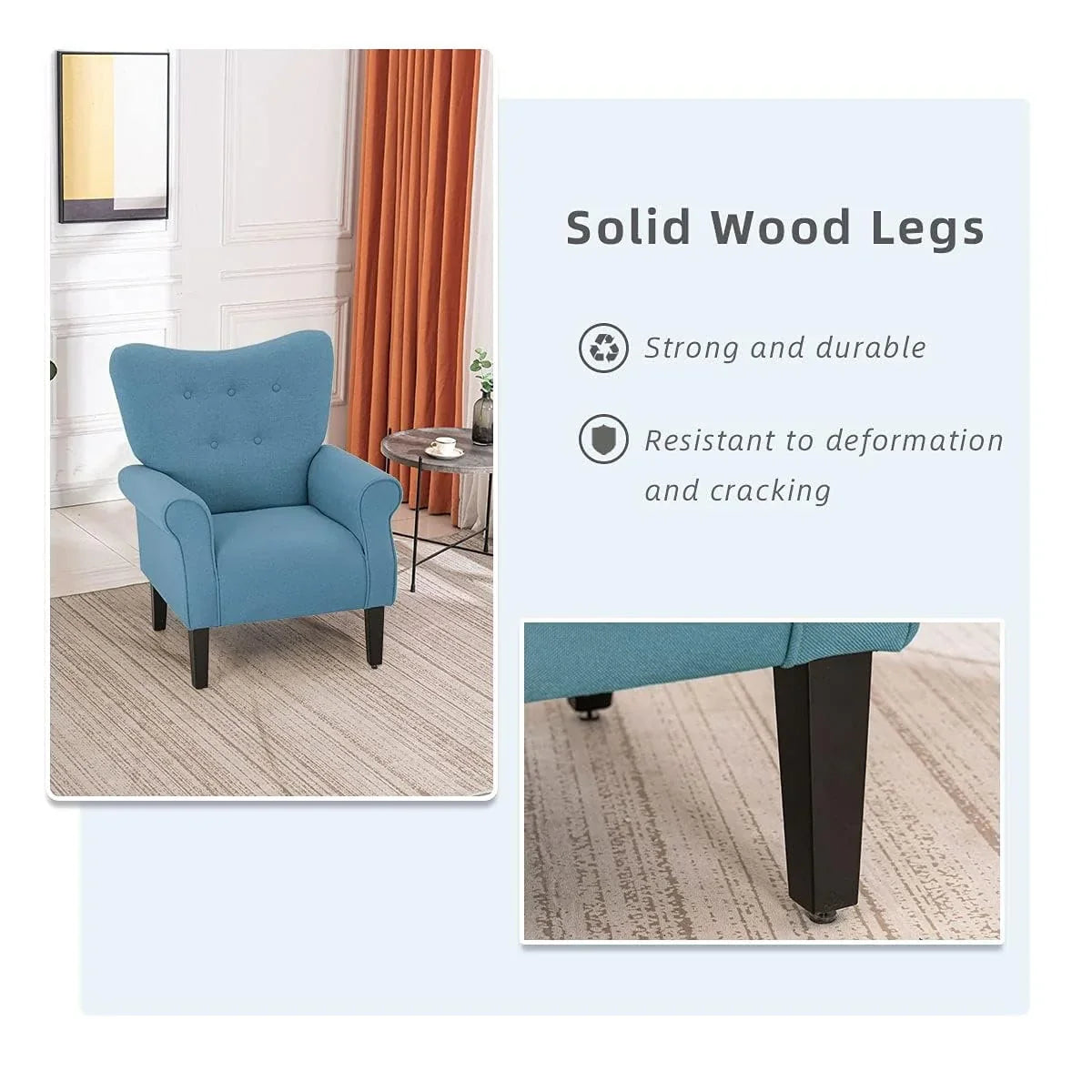 Fauteuil d’appoint moderne Erommy, fauteuil à dossier haut, canapé une place en tissu rembourré avec boutons et pieds en bois pour le salon