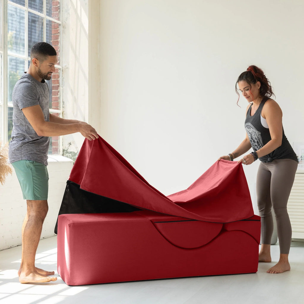 Méridienne convertible Avana Kami / yoga et massage – pouf 2-en-1 avec chaise longue de yoga pliable escamotable, microvelours – N/A