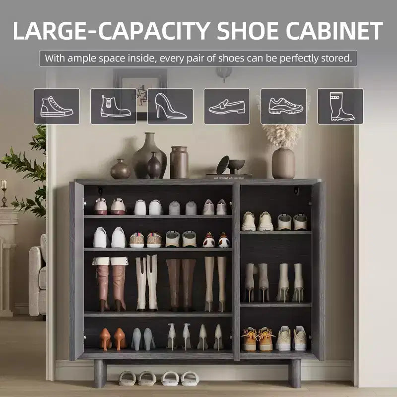 Meuble à chaussures Acekool 46 avec porte rainurée, meuble de rangement à 5 niveaux, banc d’entrée rustique pour couloir, hauteur de 41.5