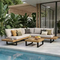 Ensemble de canapé d’extérieur modulable en L, ensemble de salon de patio, ensemble de sièges de jardin pour discuter avec table basse et coussins résistants à l’eau - ModernLuxe