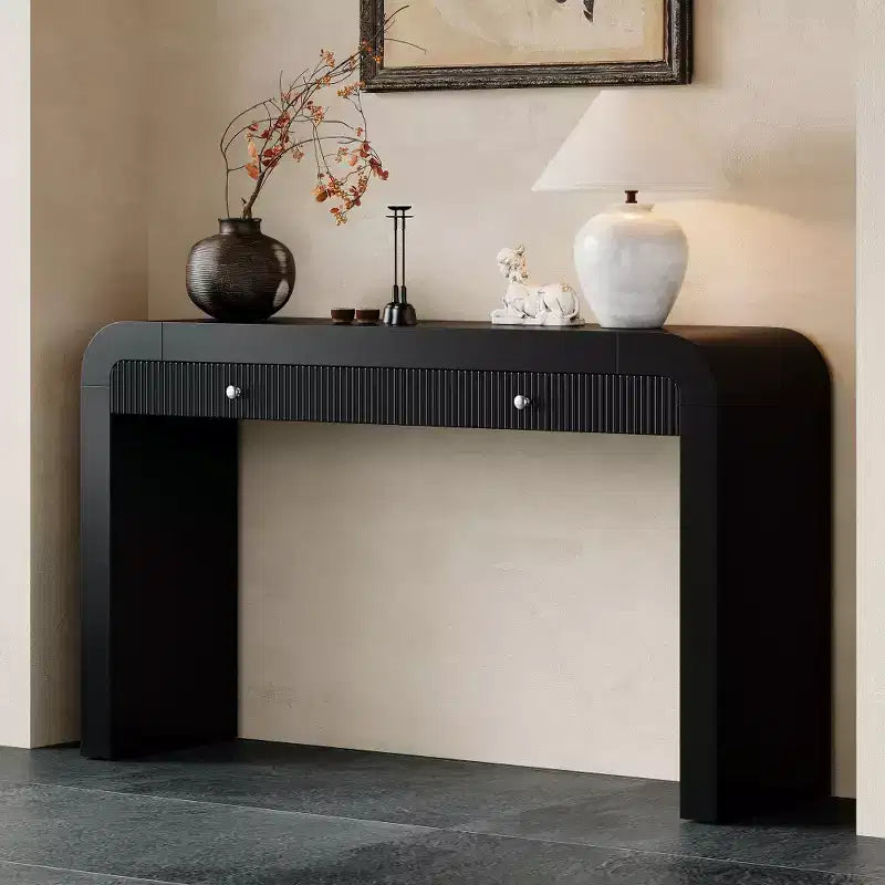 Table console rustique Whisen, table d’entrée et table d’appoint avec façade de tiroir cannelée