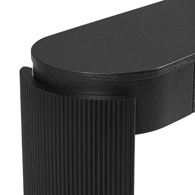 Consolle moderna Merax con piano ovale, gambe curve scanalate e due cassetti nascosti