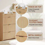 Scarpiera moderna bianca con 3 cassetti ribaltabili, 2 cassetti piccoli e ganci, organizer sottile scanalato per scarpe, mobile stretto per ingresso