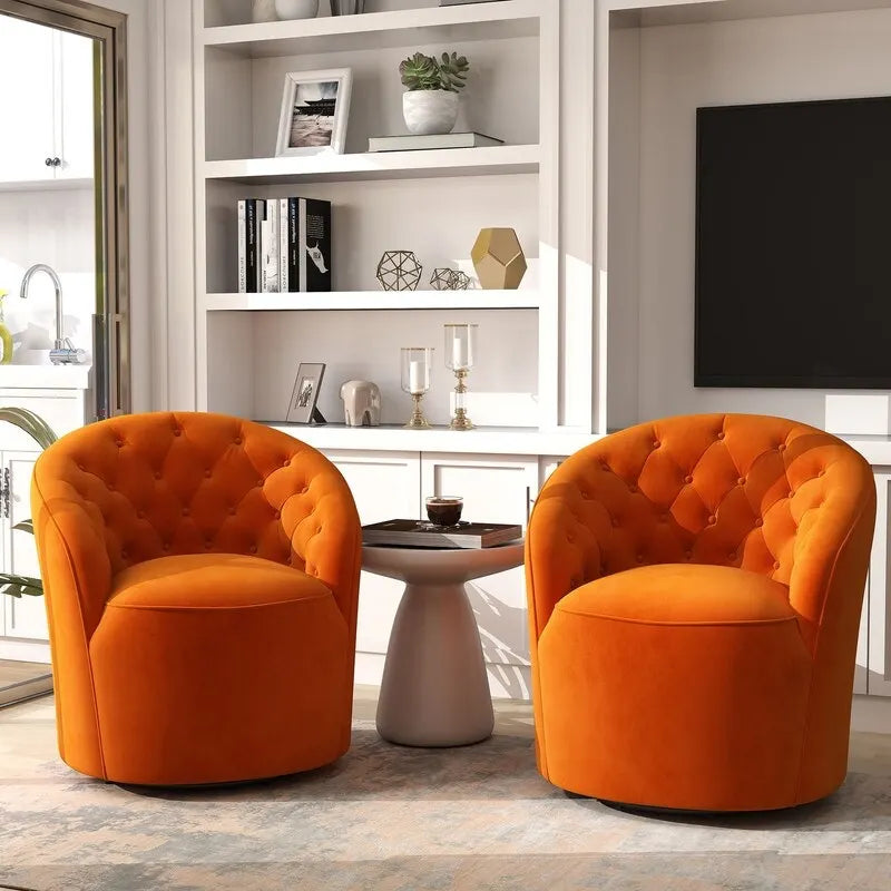 Lot de 2 fauteuils tonneau modernes SEYNAR en velours rembourré, pivotants à 360 degrés, avec dossier capitonné à boutons