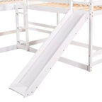 Lit superposé en L pour 4 enfants, lit superposé quadruple avec toboggan, structure en bois avec couchage double et simple pour chambre ou dortoir