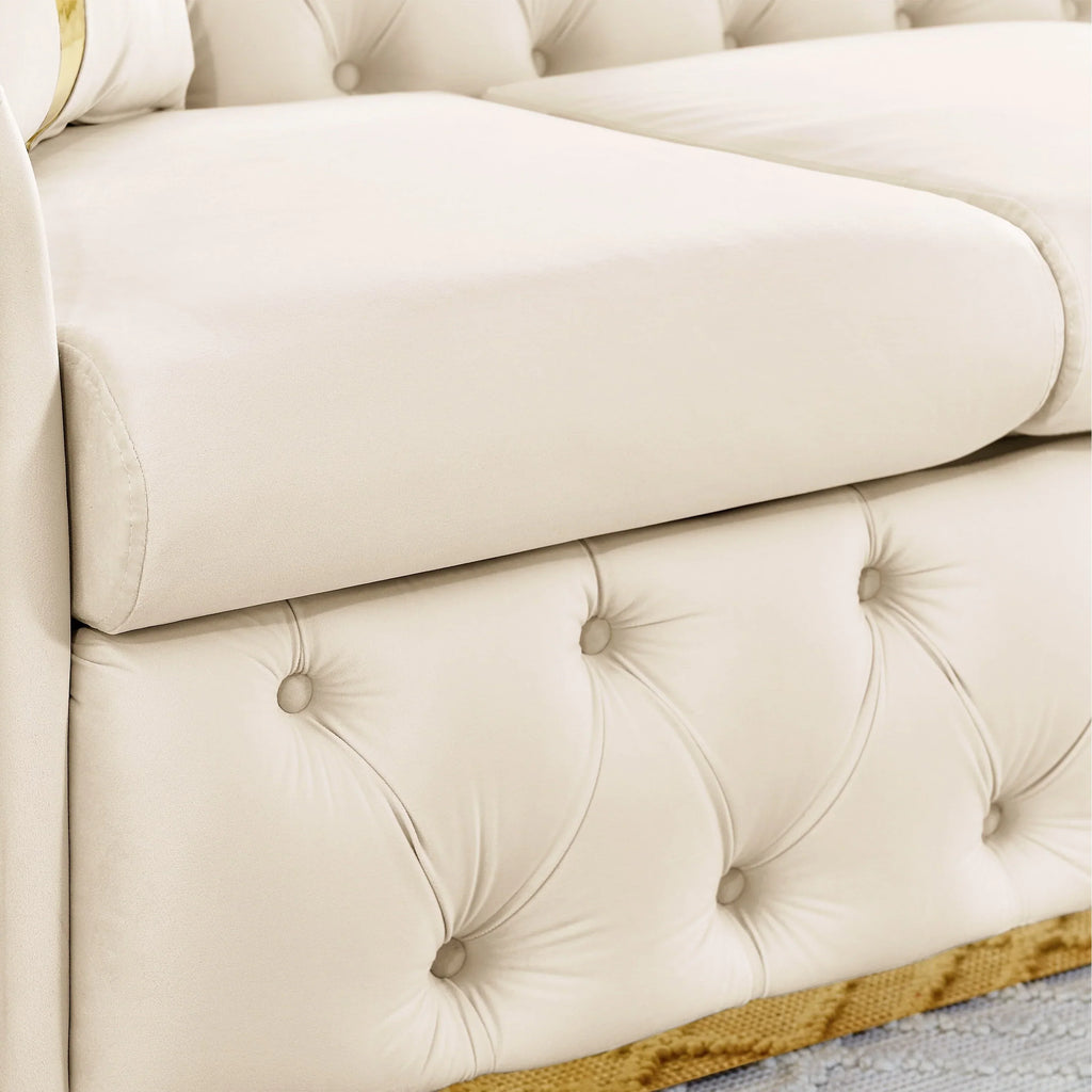 Canapé 3 places en velours de 90,6 avec 2 coussins, coussins haute densité, accents dorés et oreillers