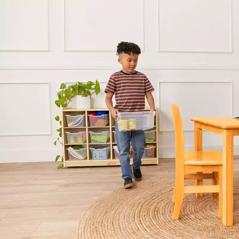 Mobiletto mobile con vassoi e 15 contenitori frontali a vaschetta, 3x4, arredo per bambini
