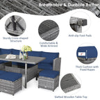 Costway Ensemble repas de jardin en rotin de 7 pièces, canapé d’angle, canapé et pouf — Voir les détails