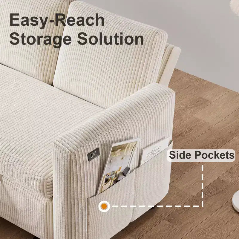 Dyonery 81-Sitzer-Schlafsofa, L-förmiges Ausziehsofa mit wendbarer Recamiere mit Stauraum, USB-Anschluss und verstellbarer Rückenlehne