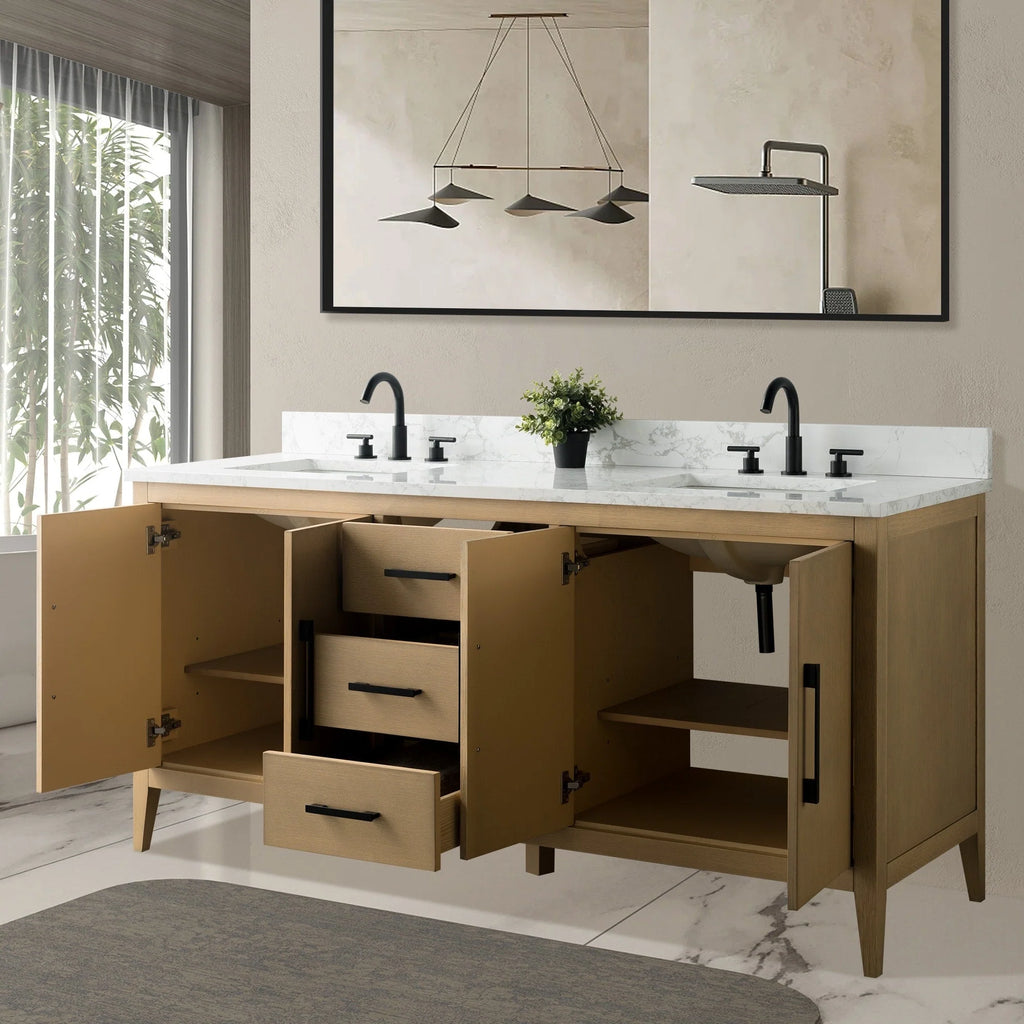 Meuble-lavabo Vanity Art 72 à double vasque avec plateau en marbre reconstitué