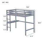 Okak Minimalism Loft Bed with Ladder, Rubber Wood Twin Loft Bed with Safety Guardrail and Build-In Desk, Bed Frames for Kids, Teenagers
