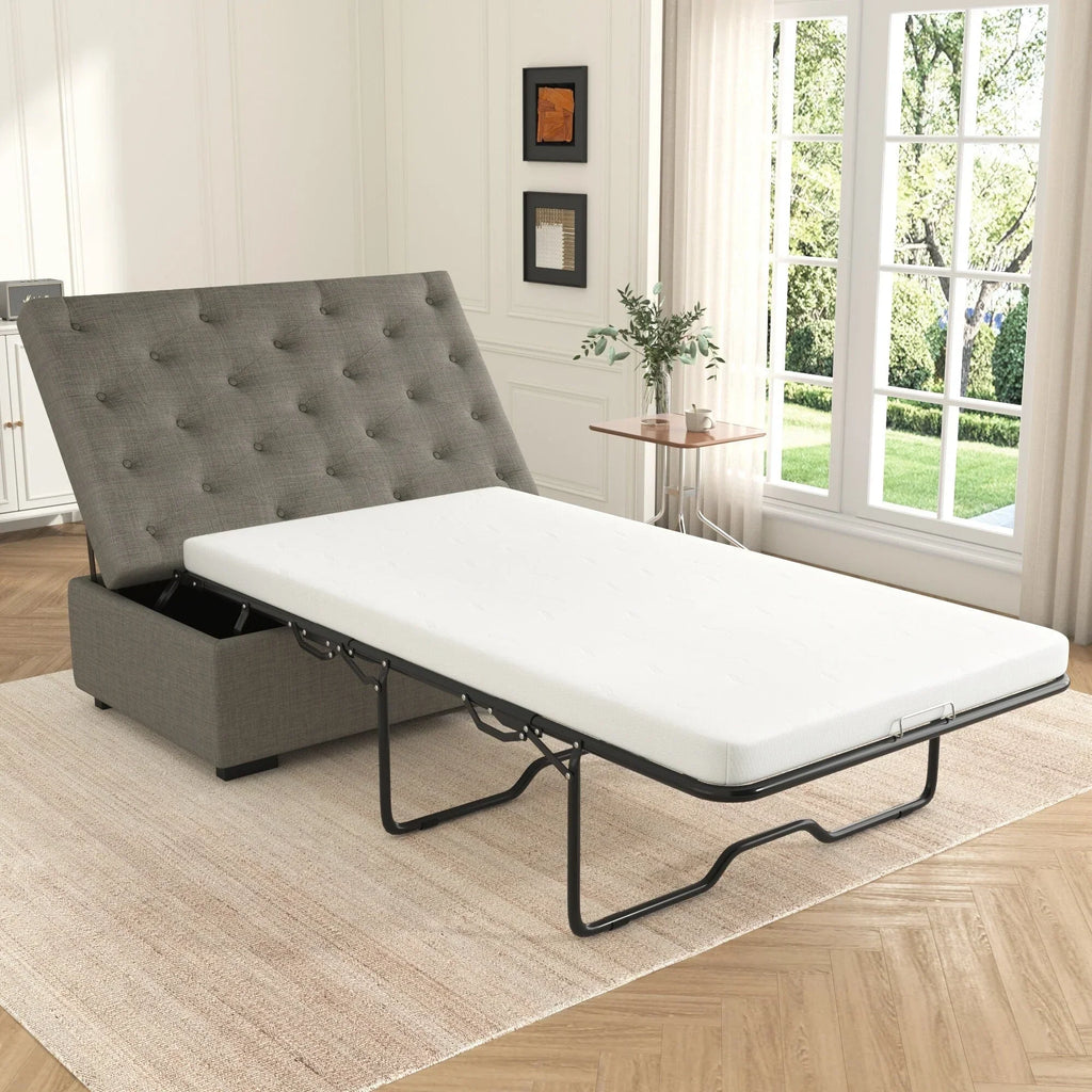 Canapé-lit pliant, pouf de 49,6 pouces avec canapé-lit pliant, pouf convertible faisant office de lit avec matelas à mémoire de forme et design capitonné