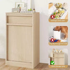 Poubelle inclinable en chêne naturel avec rangement et tiroir, meuble cache-poubelle, panier à linge pour cuisine, salle à manger et salon