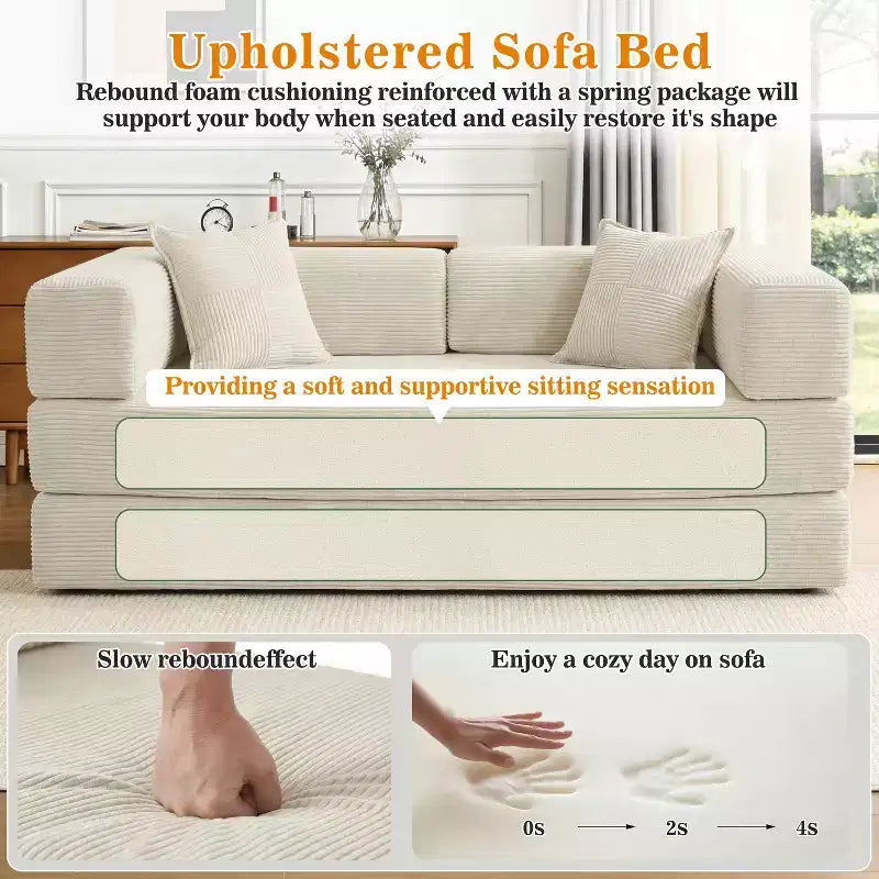 Canapé-lit pliant Dyonery 78 convertible en canapé en velours côtelé, format king, couchage au sol, 4-en-1, canapé modulaire à combiner soi-même, confortable et dépliant