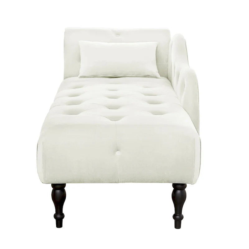 Chaise longue moderna da 60,6" in velluto con bottoni trapuntati, gambe in legno massello e borchie decorative