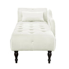 Chaise longue moderna da 60,6" in velluto con bottoni trapuntati, gambe in legno massello e borchie decorative