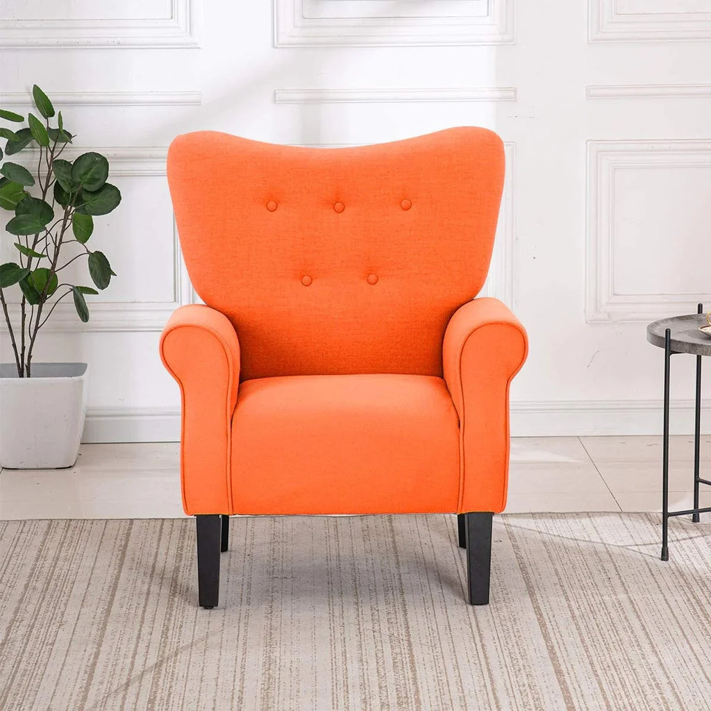 Fauteuil d’appoint moderne Erommy, fauteuil à dossier haut, canapé une place en tissu rembourré avec boutons et pieds en bois pour le salon
