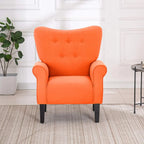 Fauteuil d’appoint moderne Erommy, fauteuil à dossier haut, canapé une place en tissu rembourré avec boutons et pieds en bois pour le salon