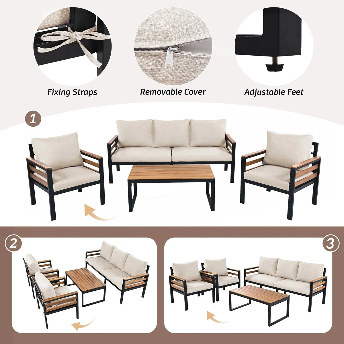 Set di divani da esterno composto da 4 pezzi