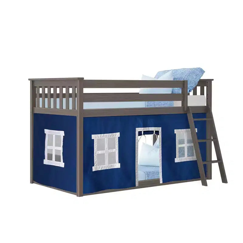 Lit superposé bas Max & Lily, 2 couchages simples, avec rideaux