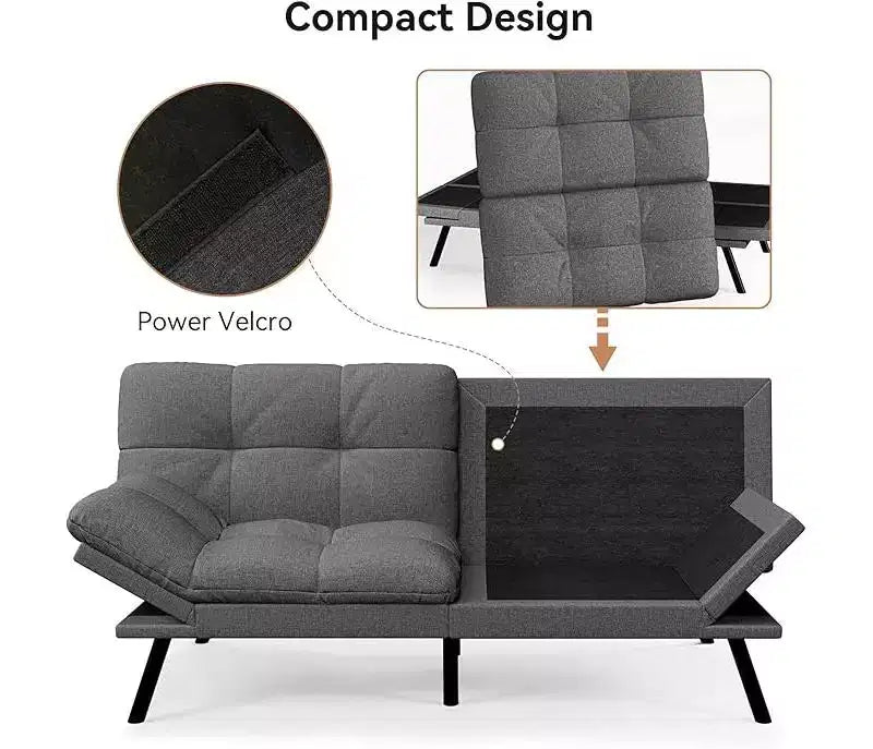 Canapé futon convertible en lit avec dossier réglable et accoudoirs amovibles