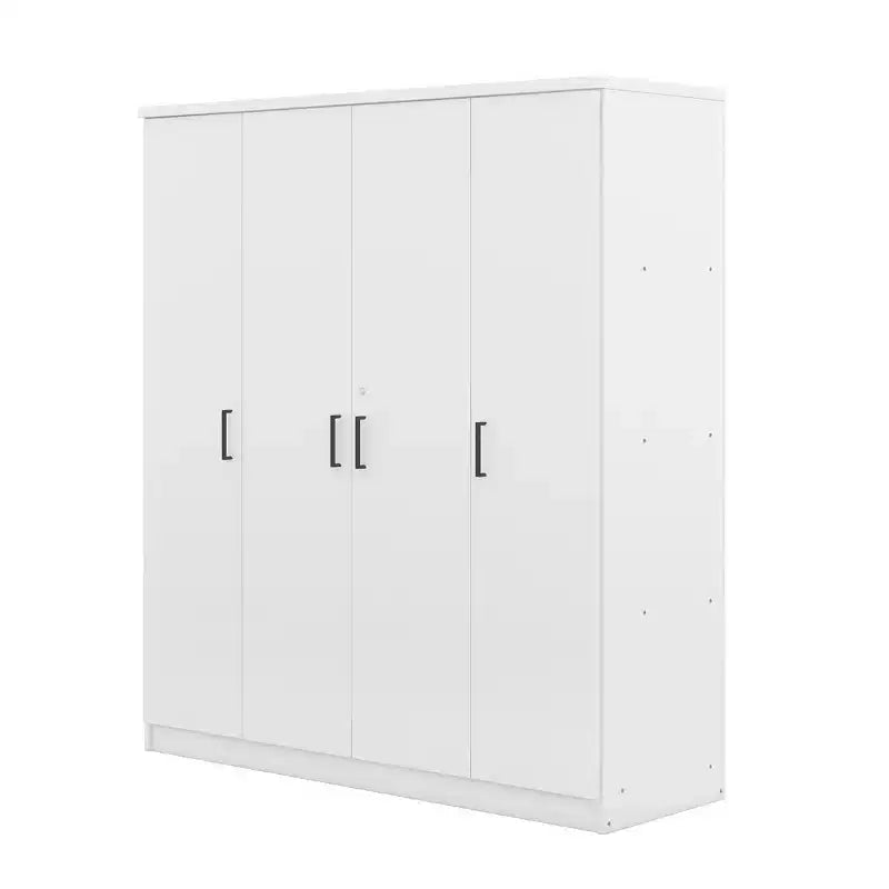 Armadio guardaroba in legno con 4 ante, barra appendiabiti, 1 cassetto e ripiani contenitori