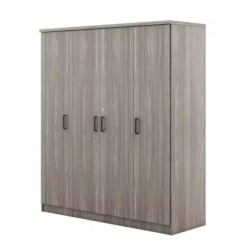 Armadio guardaroba in legno con 4 ante, barra appendiabiti, 1 cassetto e ripiani contenitori