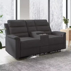 Beige/Gray Tech Fabric Reclining Loveseat Sofa, 2-Seat, Adjustable Backrest & Footrest