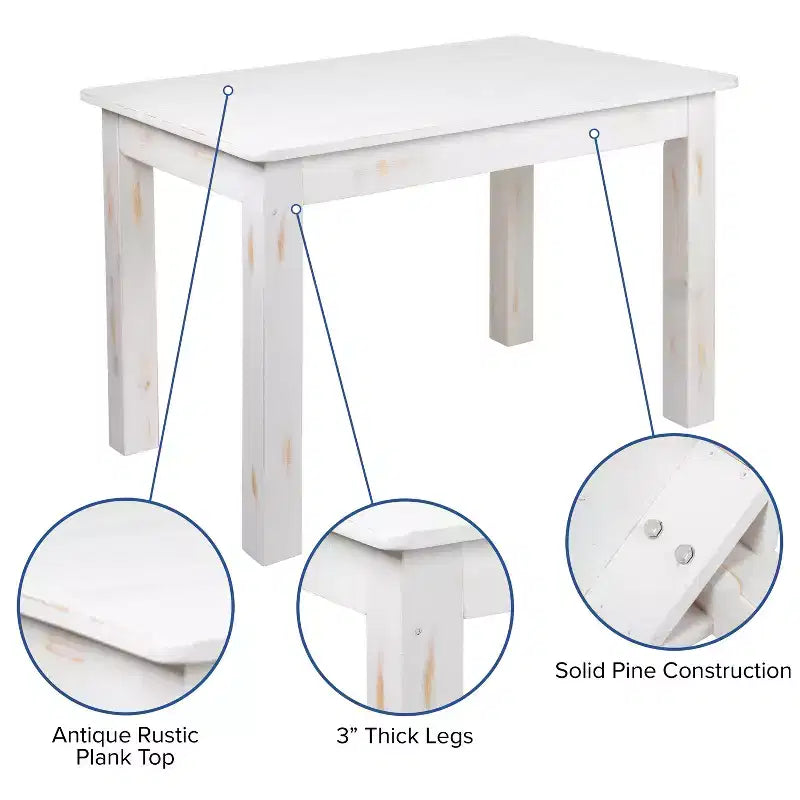 Mesa de jantar retangular Flash Furniture, 46 x 30, em pinho maciço