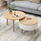 Black White Modern Round Wood Coffee Table with Storage