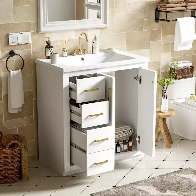 Meuble-lavabo de salle de bains simple de 30 pouces avec meuble et 3 tiroirs ??Noir / Bleu / Vert / Indigo / Blanc