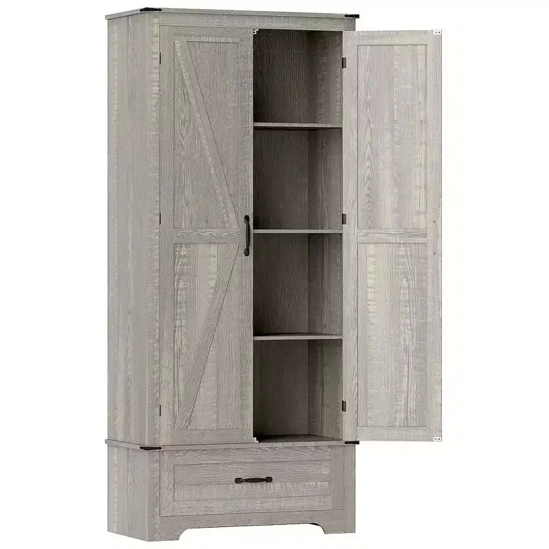 Dispensa HOMCOM 72 in stile rustico con ante da fienile, alta colonna dispensa da cucina con ripiani regolabili e cassetto