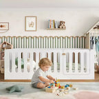Lit au sol Montessori blanc 1 place avec barrières et porte - Bois massif, 1 enfant