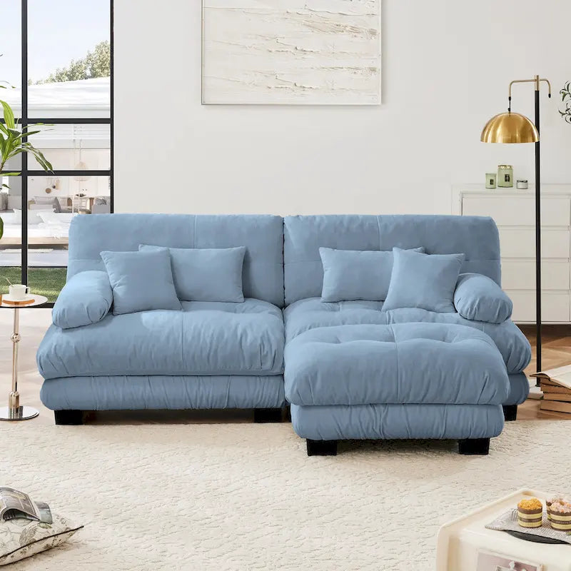 Canapé deux places modulable en L en chenille avec coussins lombaires