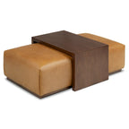 Pouf Jarmo Poly & Bark con tavolino regolabile in noce, vera pelle italiana pieno fiore