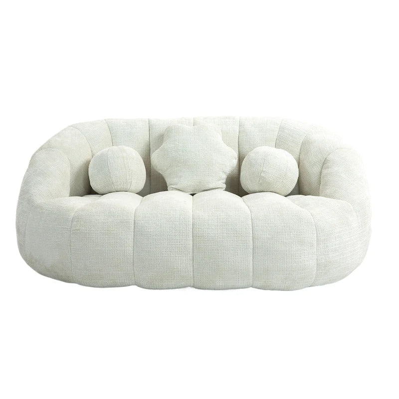 Fauteuil lounge blanc de 63,78 po, revêtu de chenille avec mousse haute densité