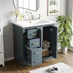 Meuble-lavabo de salle de bains simple de 30 pouces avec meuble et 3 tiroirs ??Noir / Bleu / Vert / Indigo / Blanc