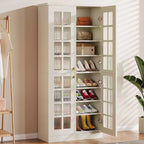 Meuble à chaussures haut Lantine avec portes, rangement à chaussures à 8 niveaux avec étagères réglables, meuble à chaussures moderne pour entrée, placard ou salon, blanc