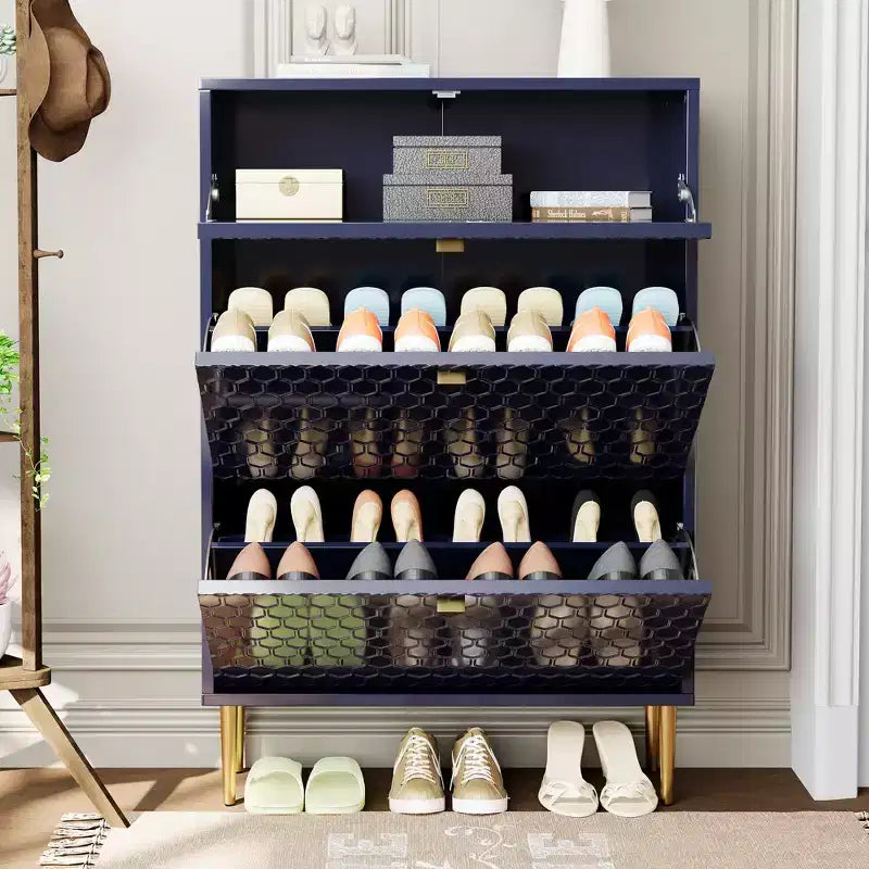 Meuble de rangement à chaussures CLIHOME pour entrée, 24 paires, avec tiroirs basculants, étagère et placard