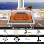 Four à pizza extérieur multicombustible, appareil à pizza cuite sur pierre avec brûleur à gaz et compartiment à bois – 12 pouces