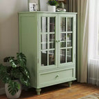 Meuble de rangement, meuble bas en bois avec 1 tiroir et 2 portes vitrées, buffet de ferme avec rangement pour le salon