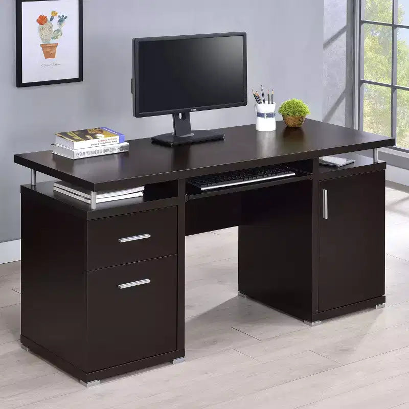 Scrivania in legno TUYOHW 55, scrivania per computer da ufficio con 2 cassetti, 1 armadietto, 1 ripiano aperto e 1 anta, scrivania da lavoro per ufficio domestico, studio e piccoli spazi