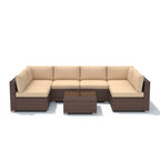 Ensemble de canapé modulaire d’extérieur rembourré en osier et acier, 7 pièces